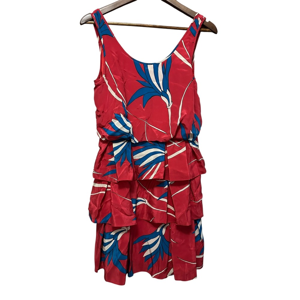 Anthropologie Sarah Silk Dress Tropical Print Ruffle Tiered Sleeveless - Picture 2 of 7